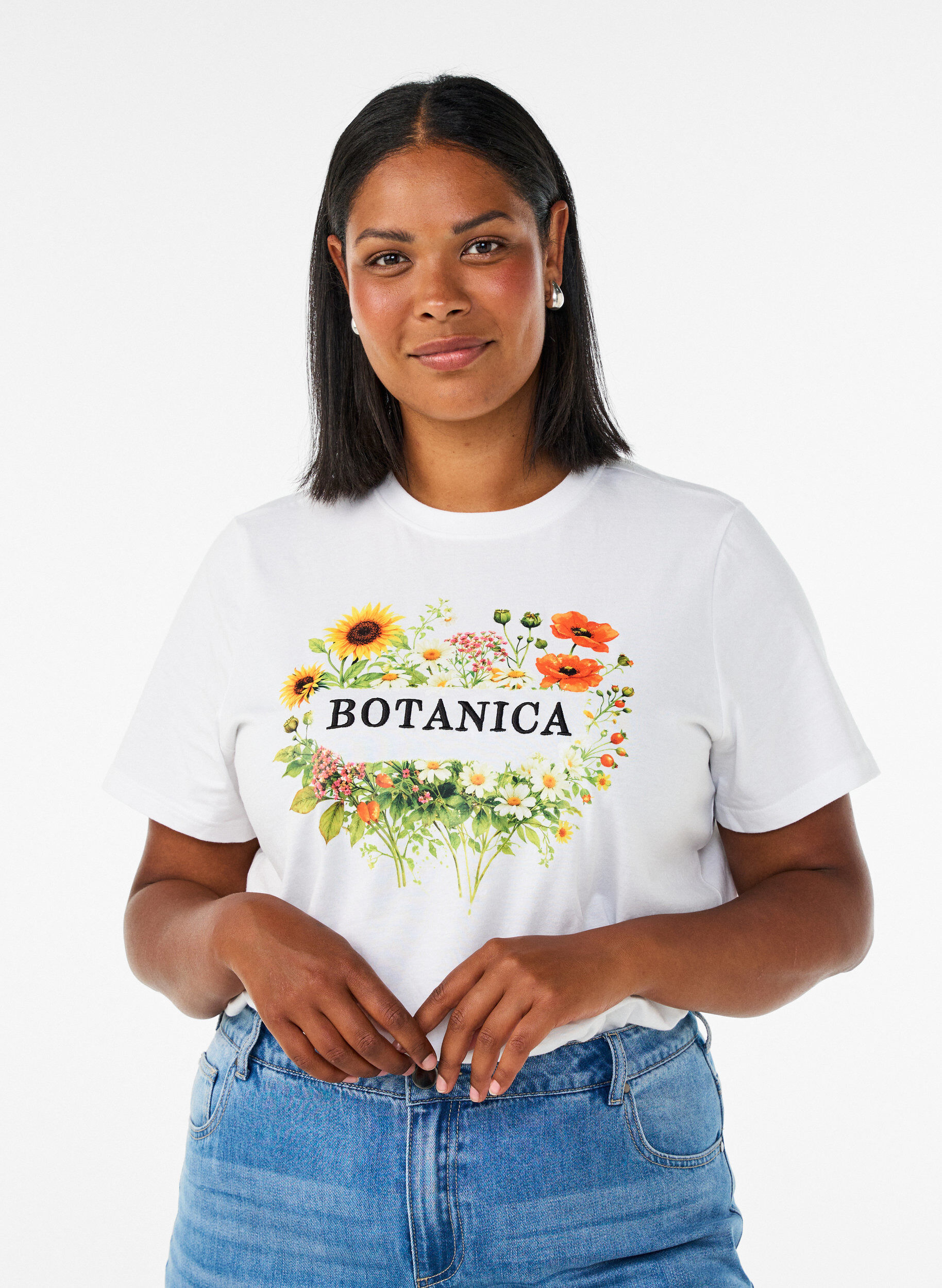 ZizziT-shirt en coton bio avec imprim&eacute; sur le devant, Blanc, Model image number 0