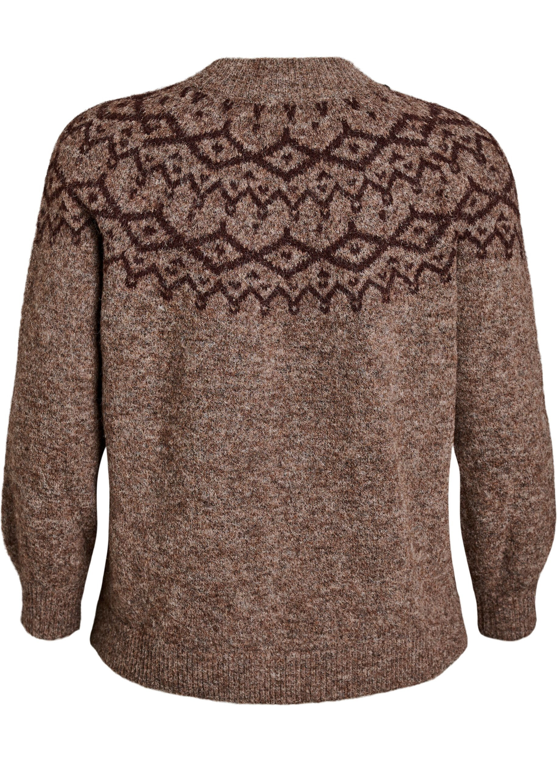 ZizziPull &agrave; motifs nordiques, Marron, Packshot image number 1
