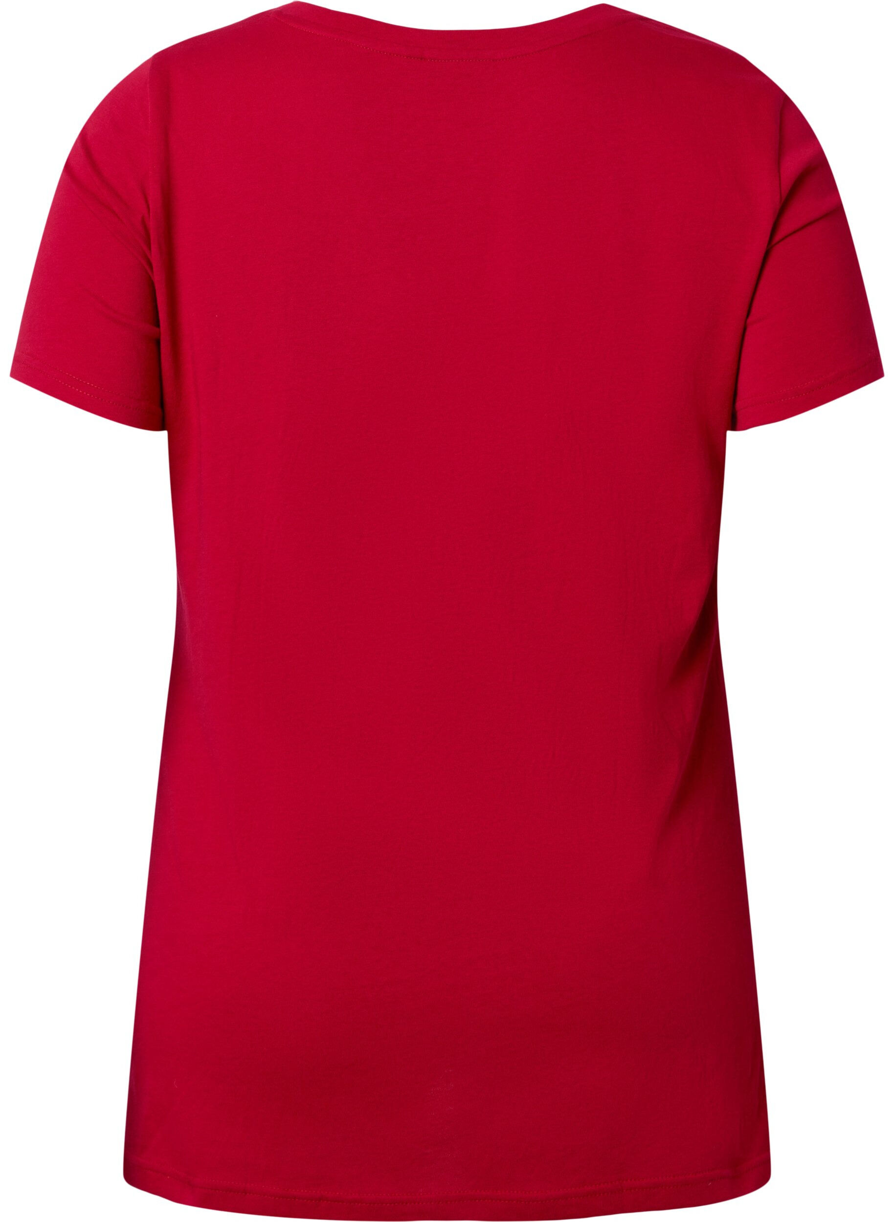 Zizzi T-shirt en coton &agrave; manches courtes, Barbados Cherry BLES, Packshot image number 1