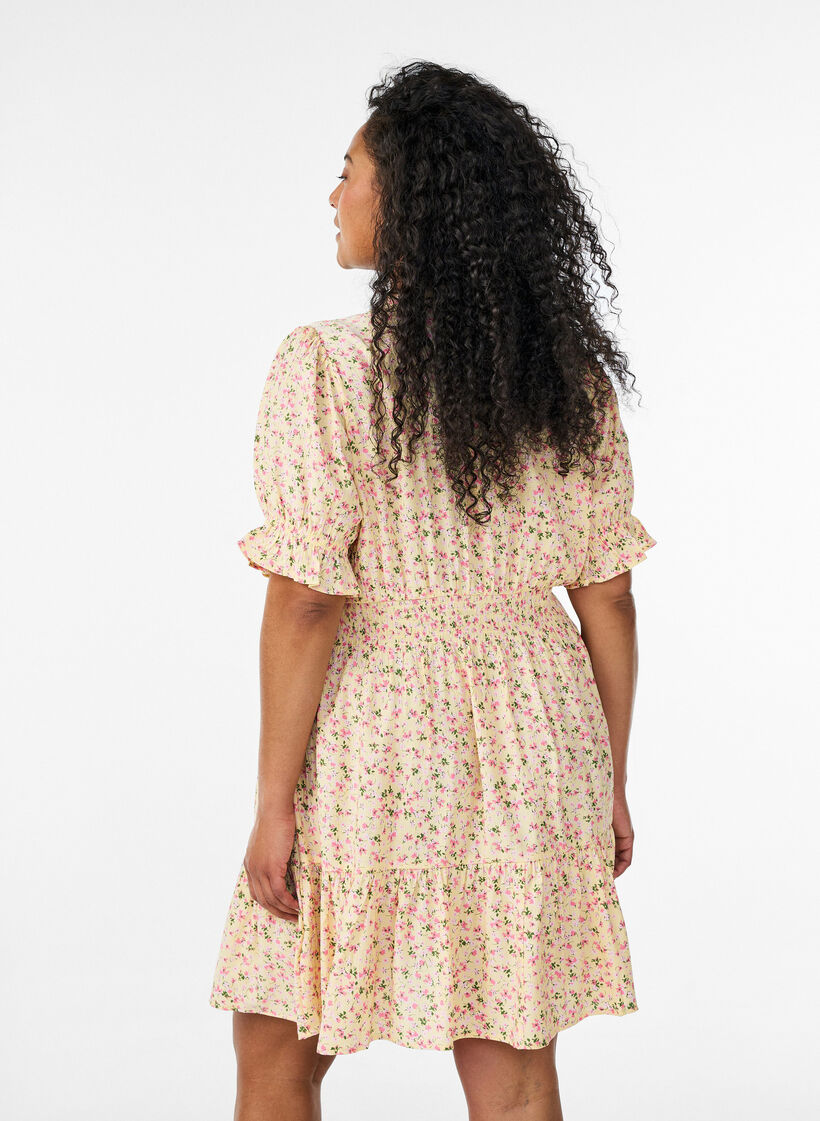 Robe courte en viscose avec volants, Jaune, Model image number 2