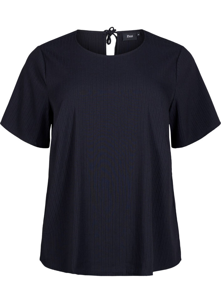 Chemisier à manches courtes en viscose avec liens, Black, Packshot image number 0