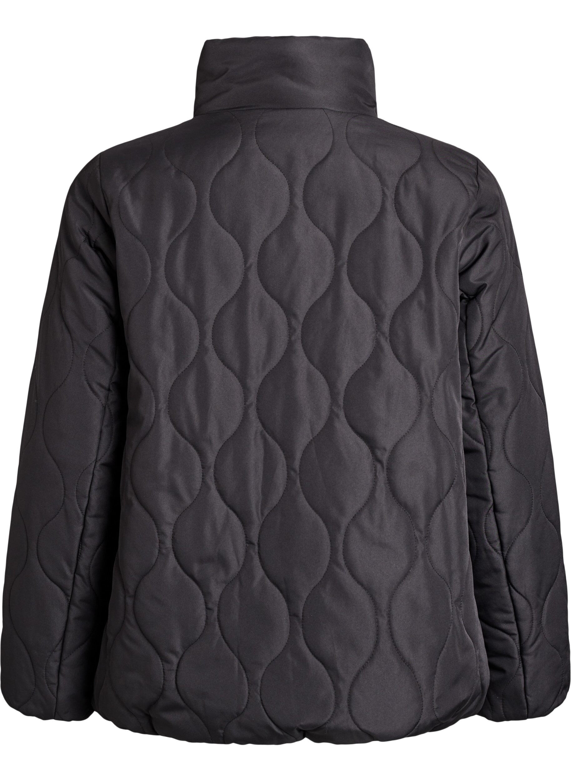 Zizzi Veste courte matelass&eacute;e avec n&oelig;uds et col montant, Noir, Packshot image number 1