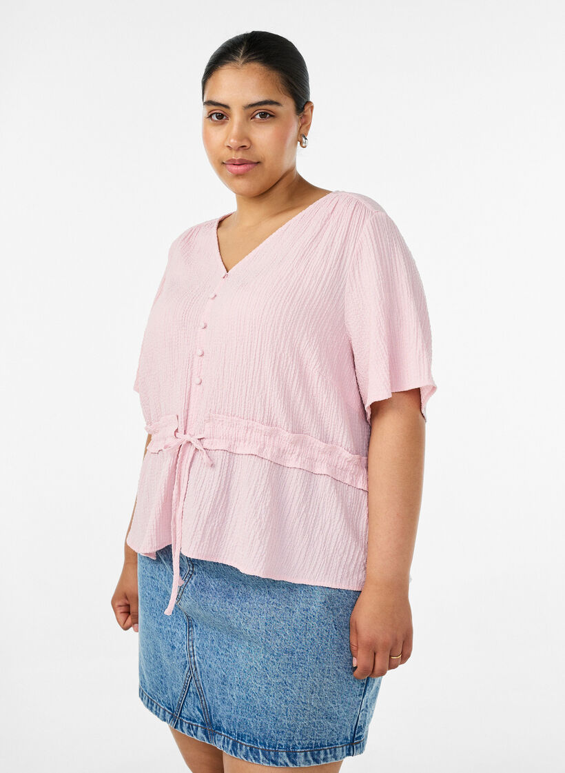 Blouse avec texture et lien &agrave; la taille, Rose, Model image number 0