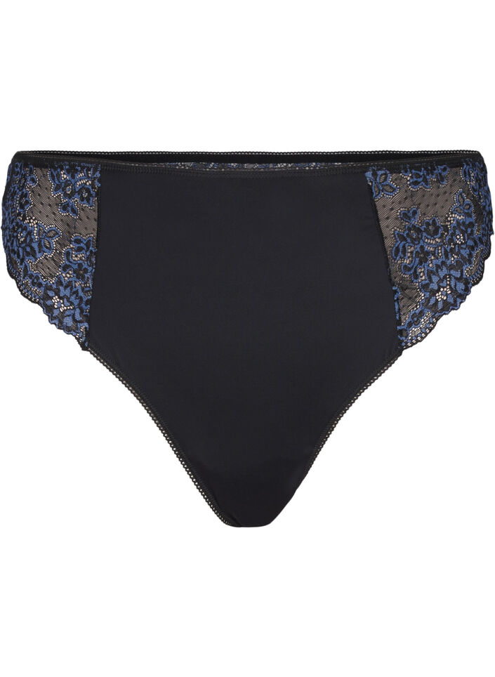 String microfibre avec dentelle, Black w Blue, Packshot image number 0