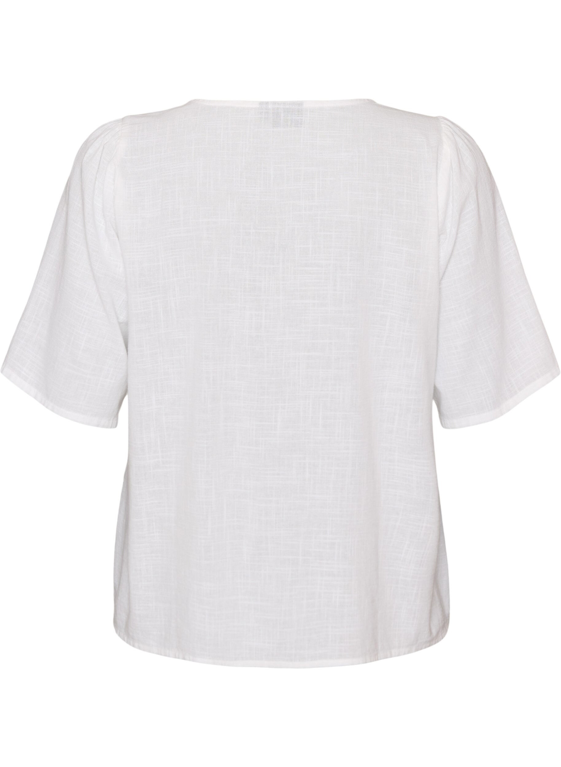 ZizziChemise en coton &agrave; manches courtes avec col V, Blanc, Packshot image number 1