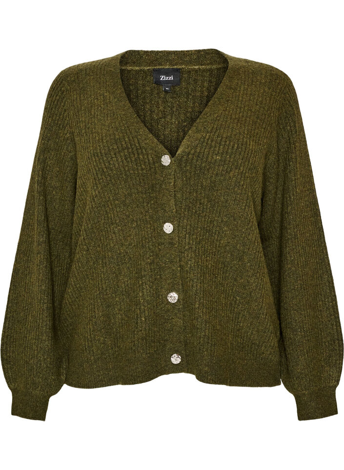 Cardigan avec col en V et texture c&ocirc;tel&eacute;e, Vert fonc&eacute;, Packshot image number 0