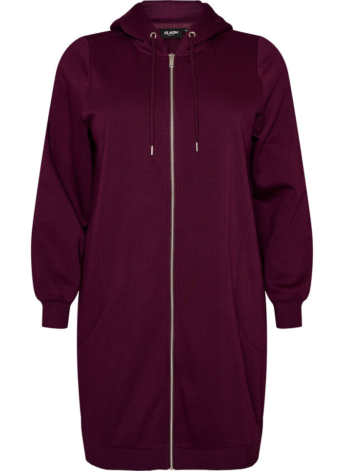 Sweat &agrave; capuche long avec zip et poches, Violet, Packshot image number 0