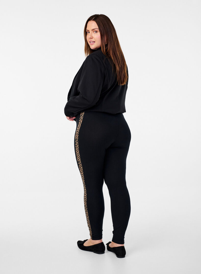 Legging en viscose à rayures imprimé léopard, Black W. Leo, Model image number 1
