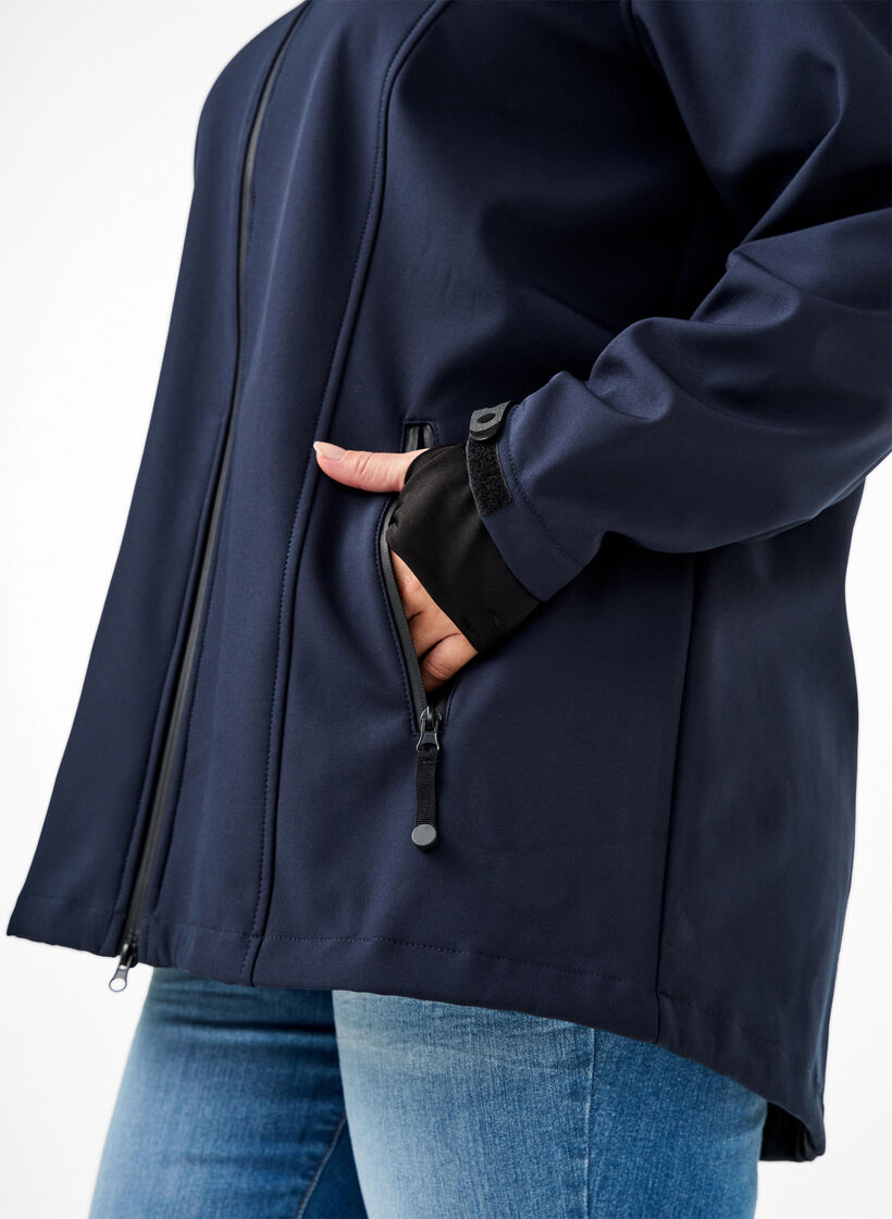 Veste softshell courte avec capuche amovible, Bleu, Model image number 3