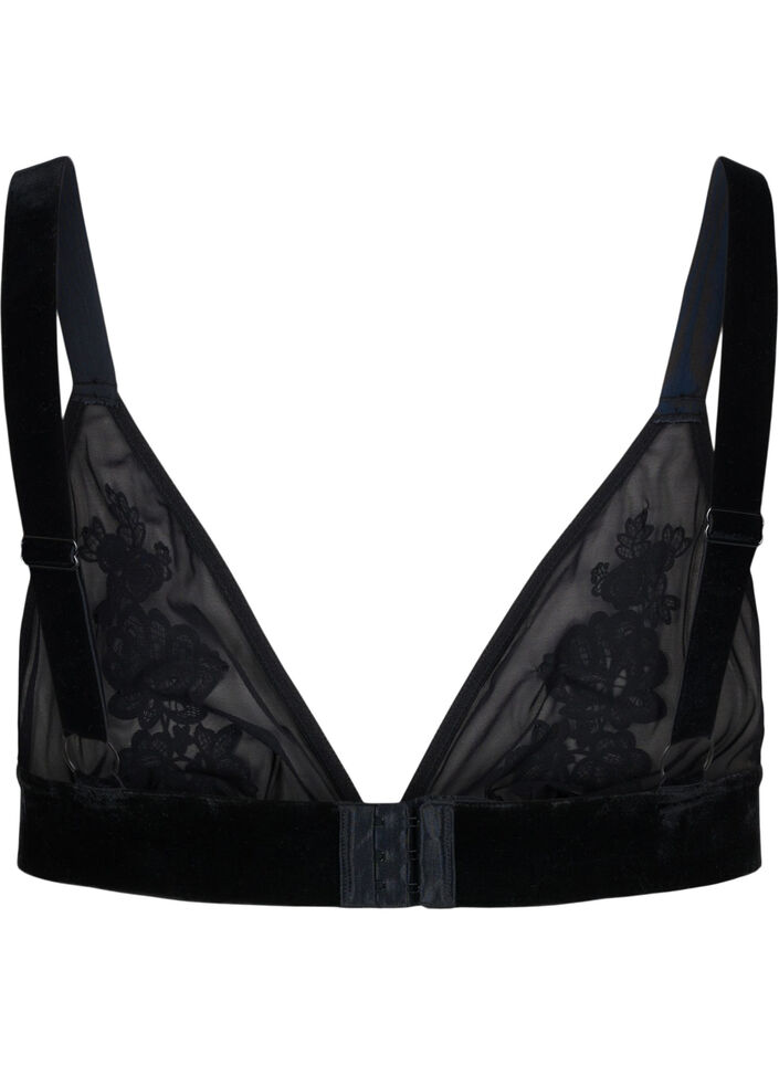 Soutien-gorge en résille avec velours et dentelle, Black, Packshot image number 1