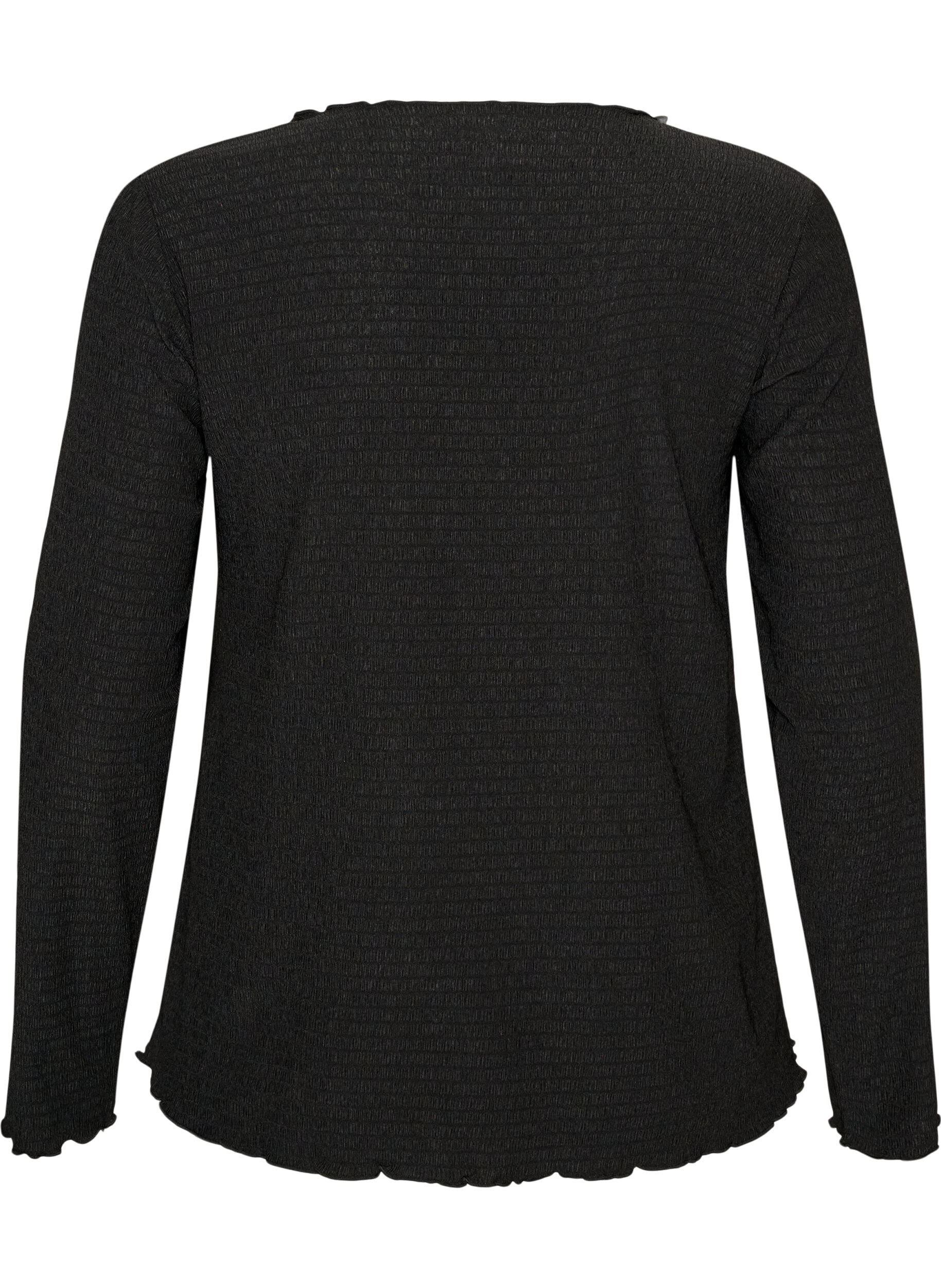 ZizziBlouse textur&eacute;e avec bords ondul&eacute;s, Noir, Packshot image number 1