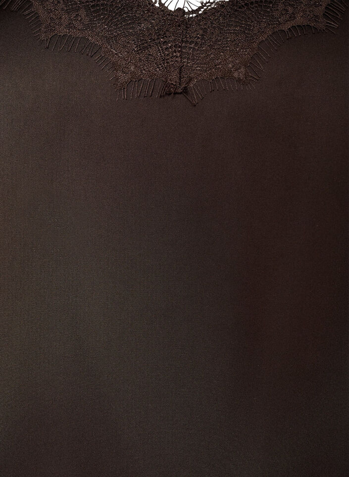Robe satin&eacute;e avec bordure en dentelle, Marron, Packshot image number 2