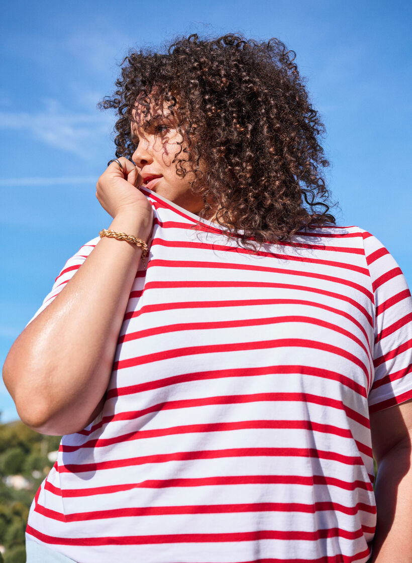 T-shirt ray&eacute; en coton biologique, Rouge, Image image number 0