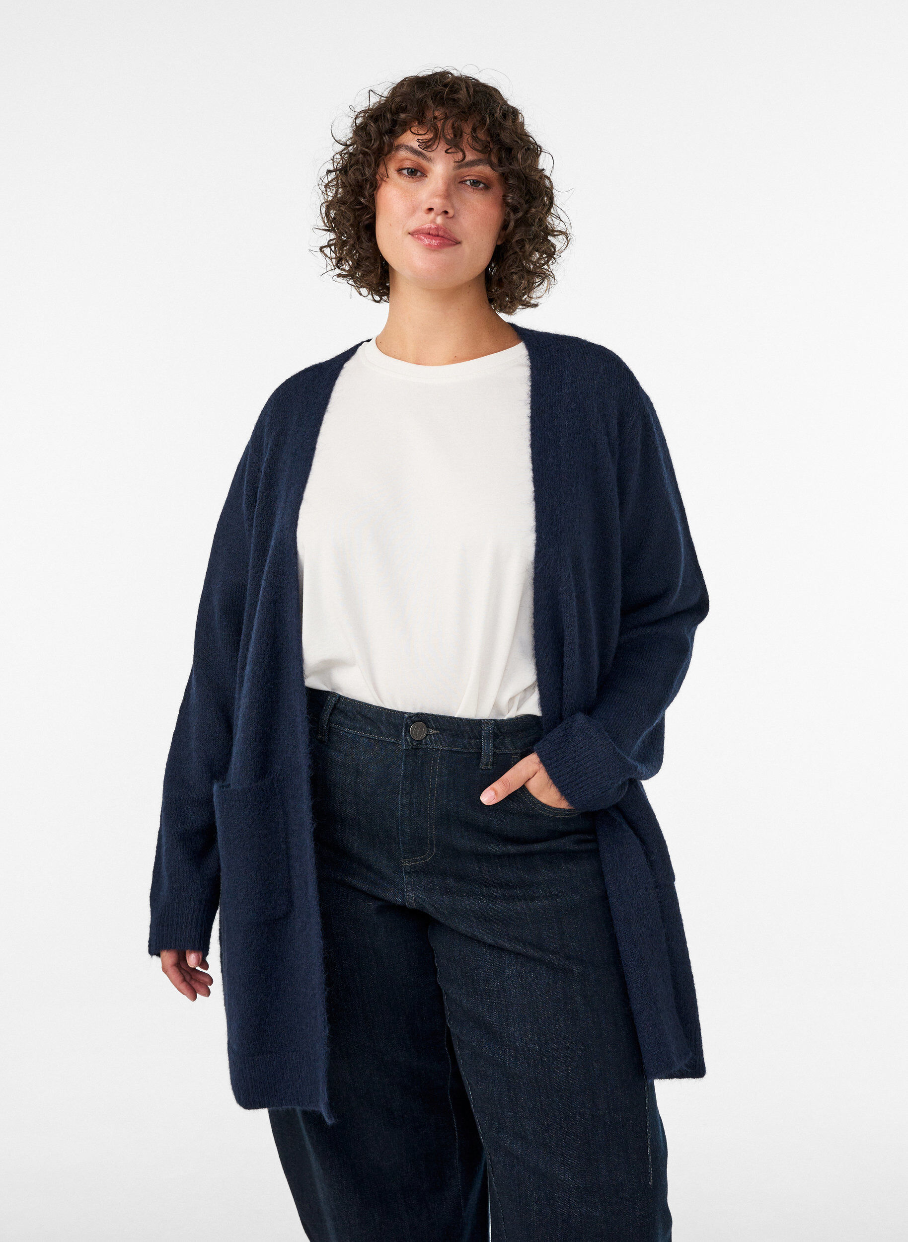 ZizziCardigan long avec poches, Bleu, Model image number 0