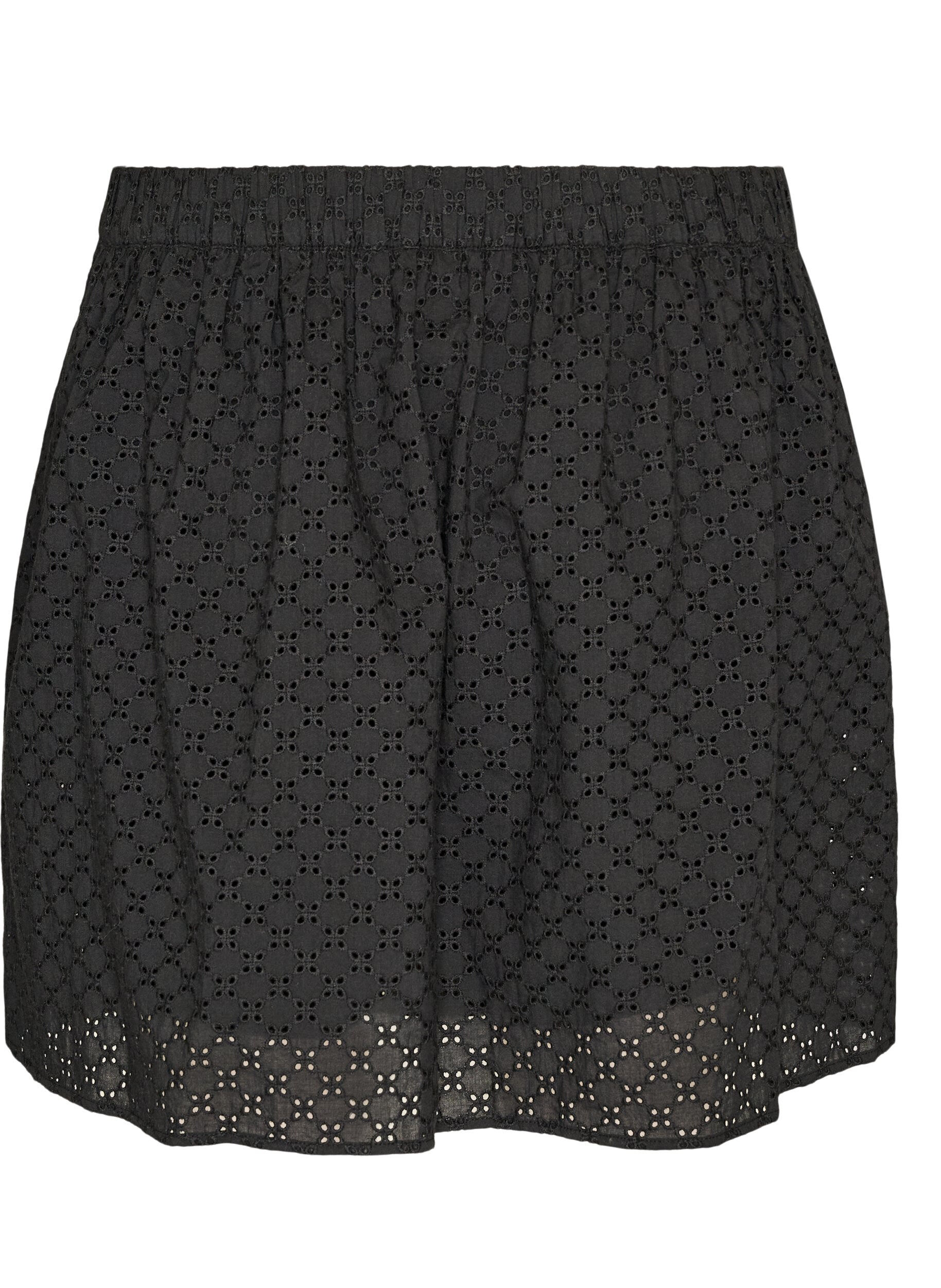 ZizziJupe courte en broderie anglaise avec ceinture &eacute;lastique, Noir, Packshot image number 1