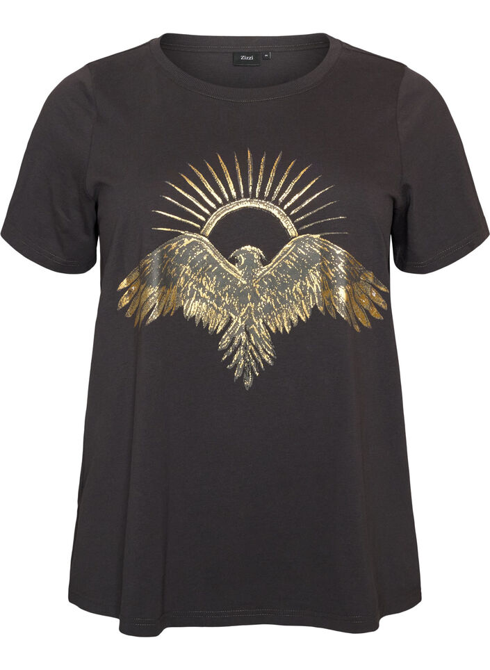 T-shirt en coton avec imprim&eacute; devant, Gris anthracite, Packshot image number 0