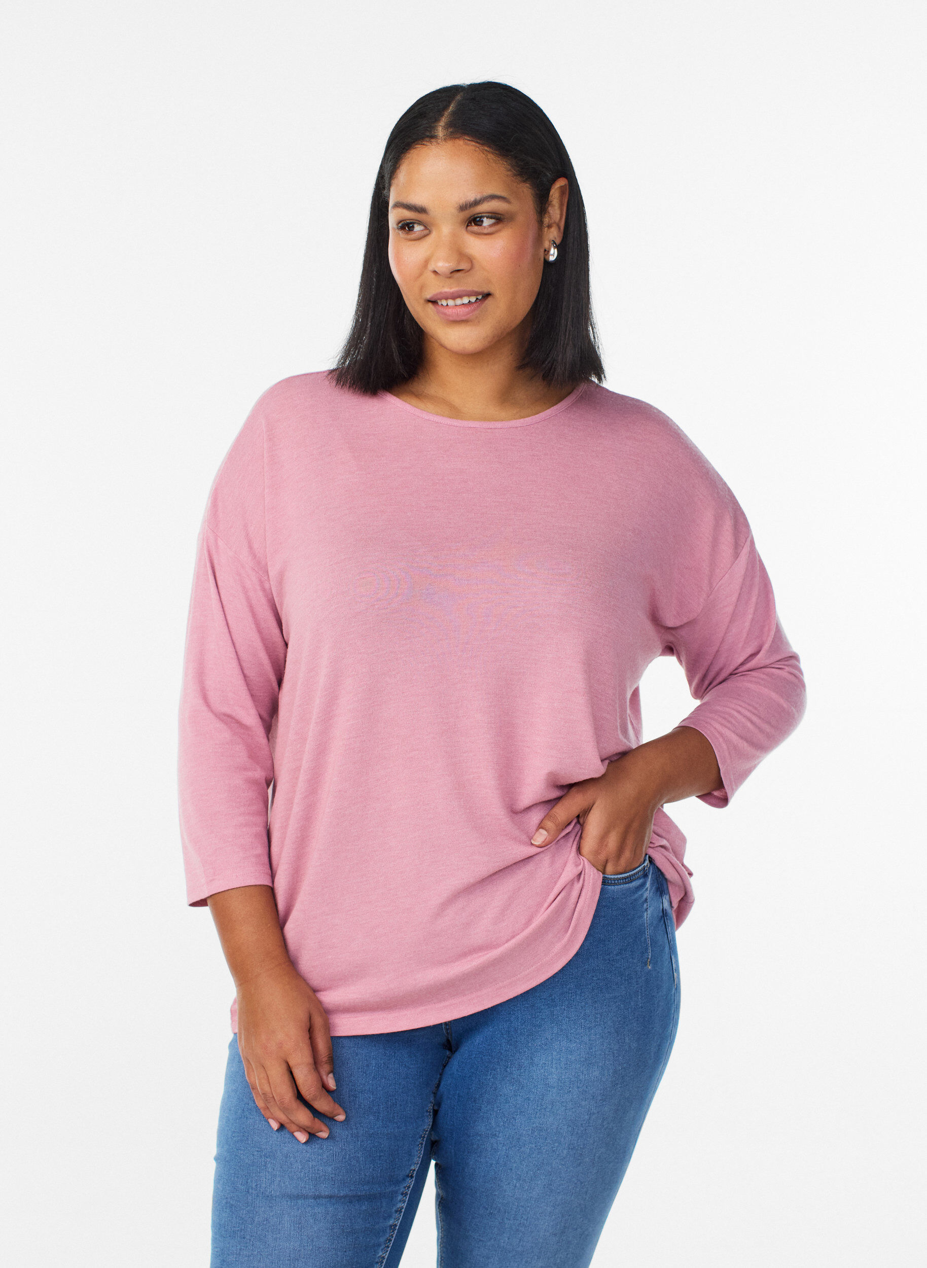 ZizziBlouse en jersey avec manches 3/4, Rose poudr&eacute;e, Model image number 0