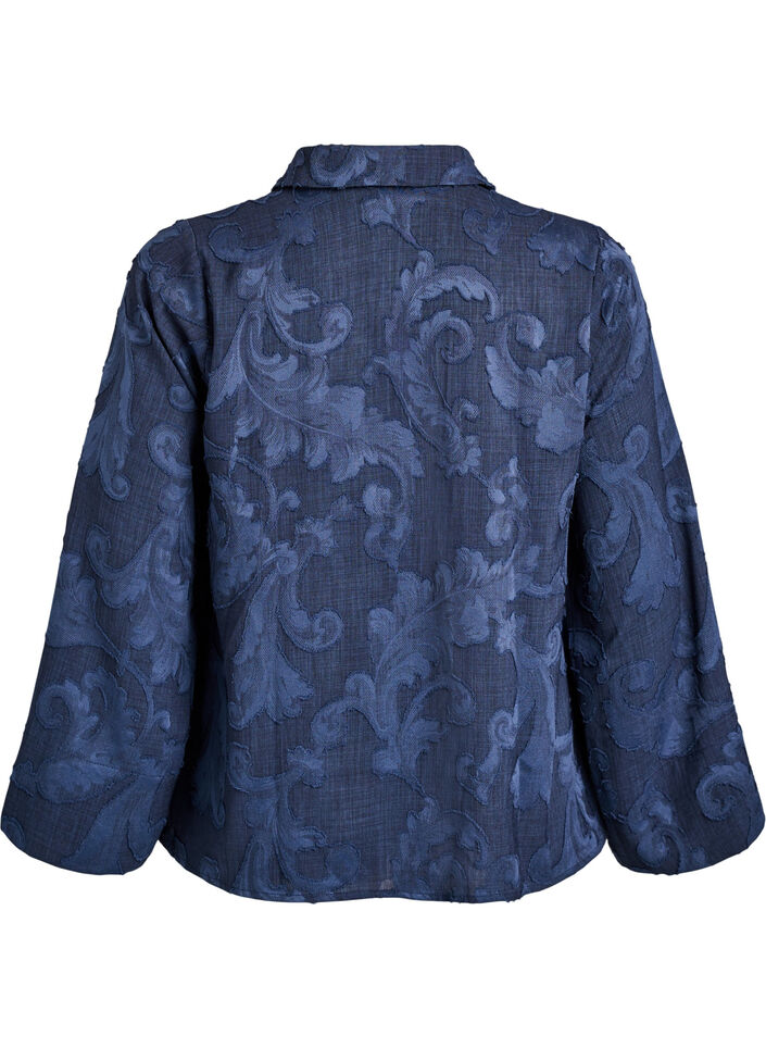 Blouse &agrave; motif tiss&eacute; textur&eacute; et col en V, Bleu, Packshot image number 1