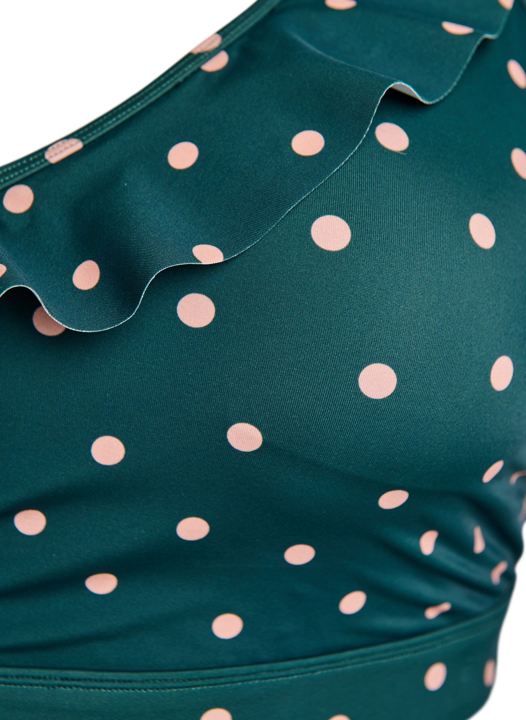 ZizziHaut de bikini &agrave; pois avec volants, Vert fonc&eacute;, Packshot image number 2