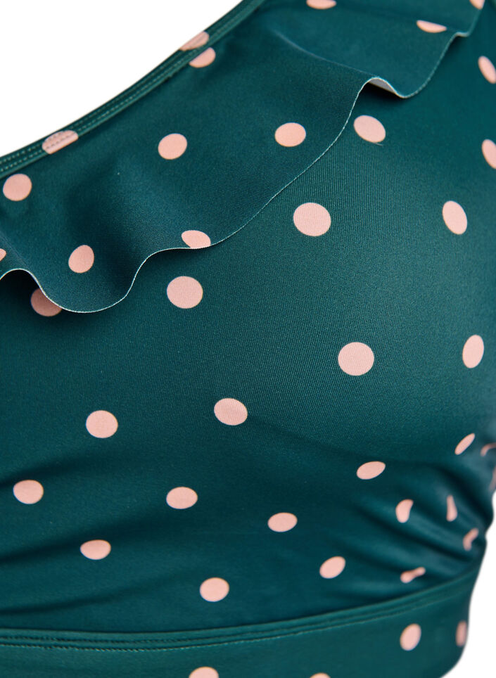 Haut de bikini &agrave; pois avec volants, Vert fonc&eacute;, Packshot image number 2
