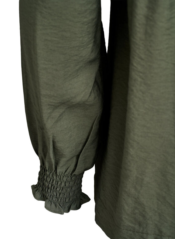 Blouse en viscose avec smock et détails froncés, Vert, Packshot image number 3