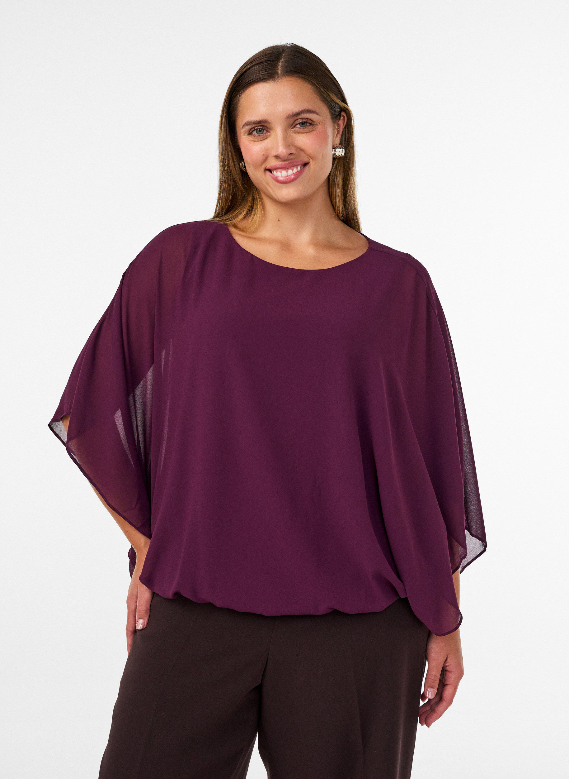 ZizziBlouse en mousseline avec effet ballon, Violet, Model image number 0