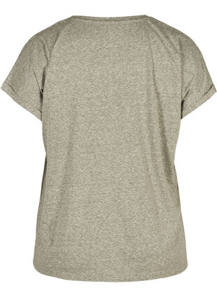 T-shirt chiné en coton, Green Mélange, Packshot image number 1