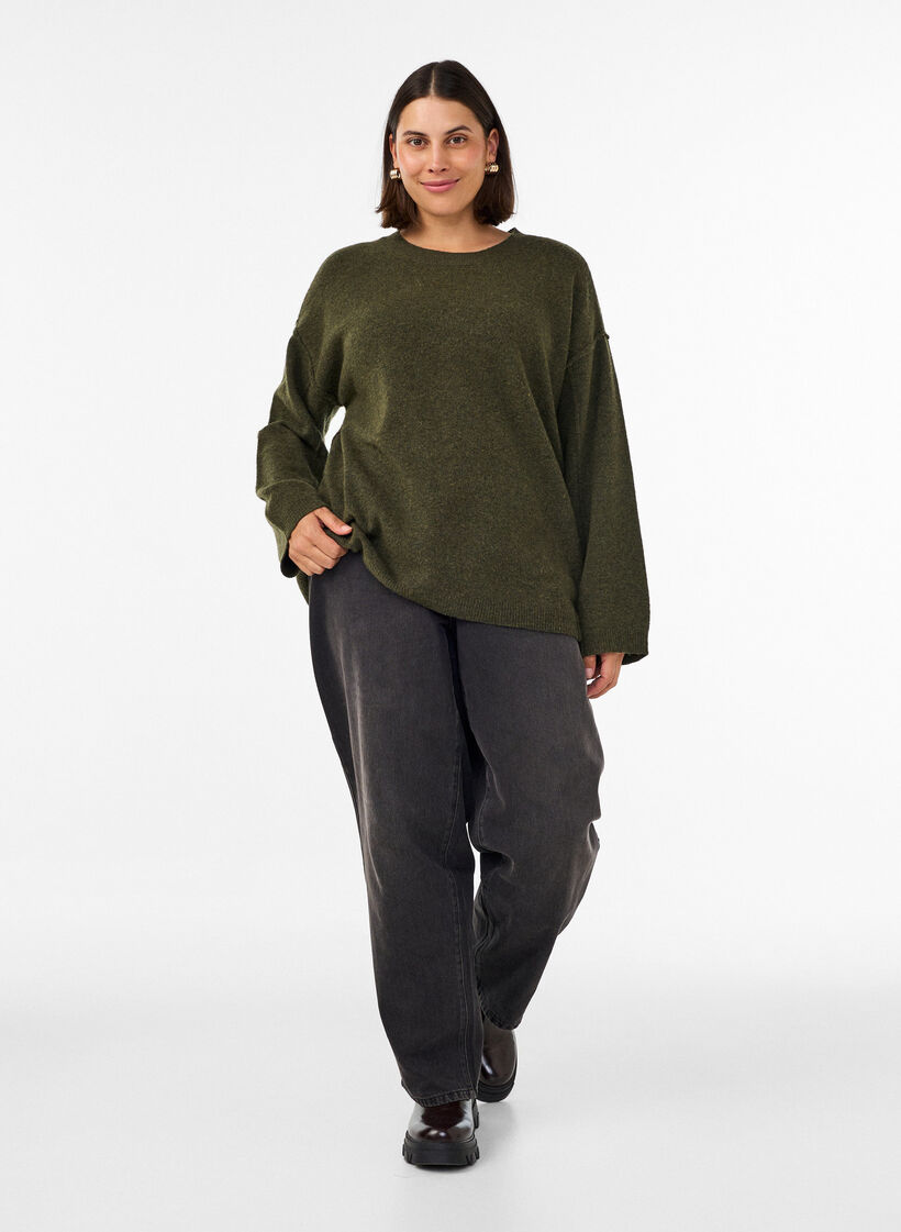 Pull ample en maille avec coutures apparentes, Vert fonc&eacute;, Model image number 1