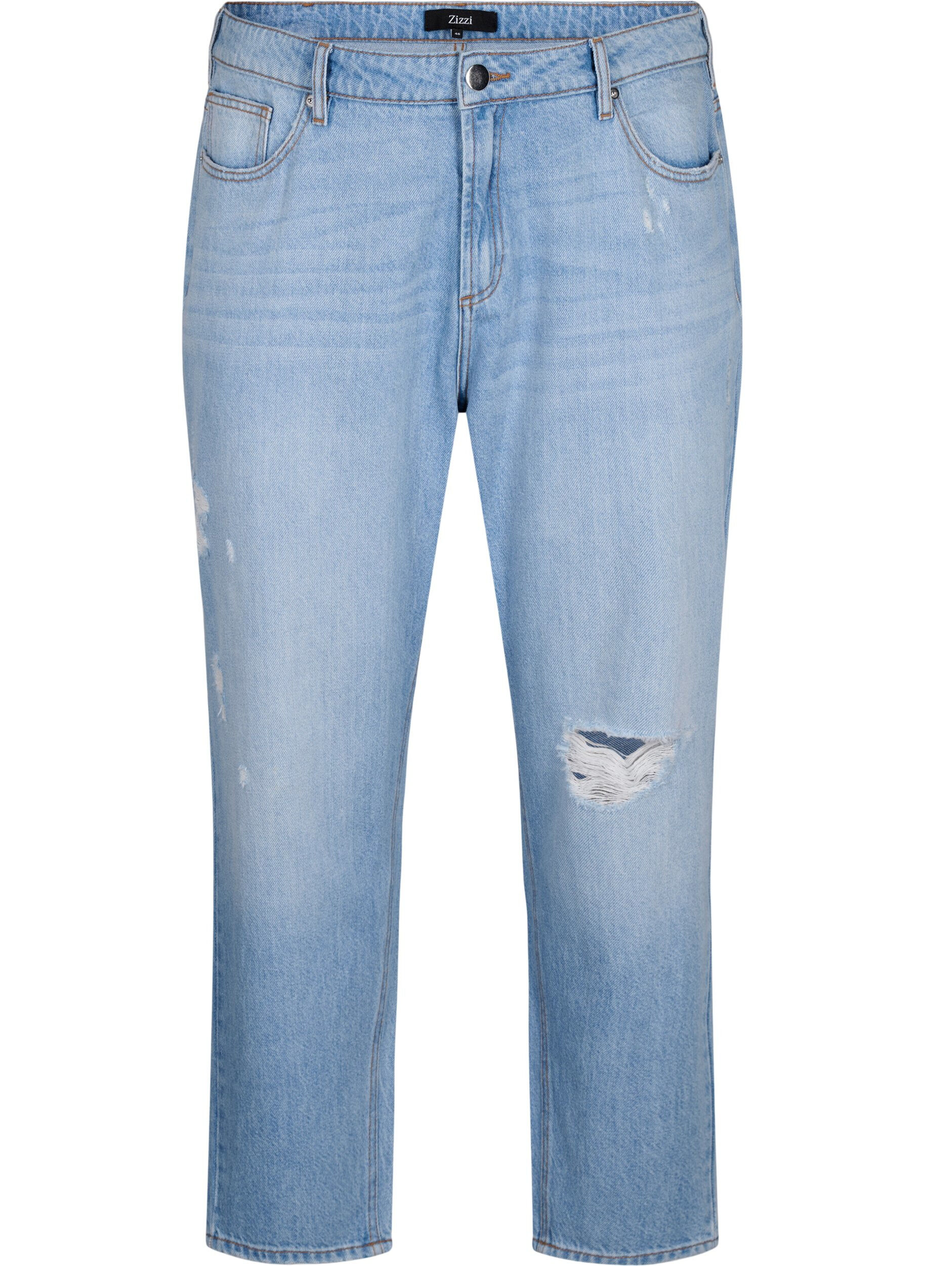 Zizzi Jeans Mille coupe momfit avec d&eacute;chirures, Light Blue, Packshot image number 0