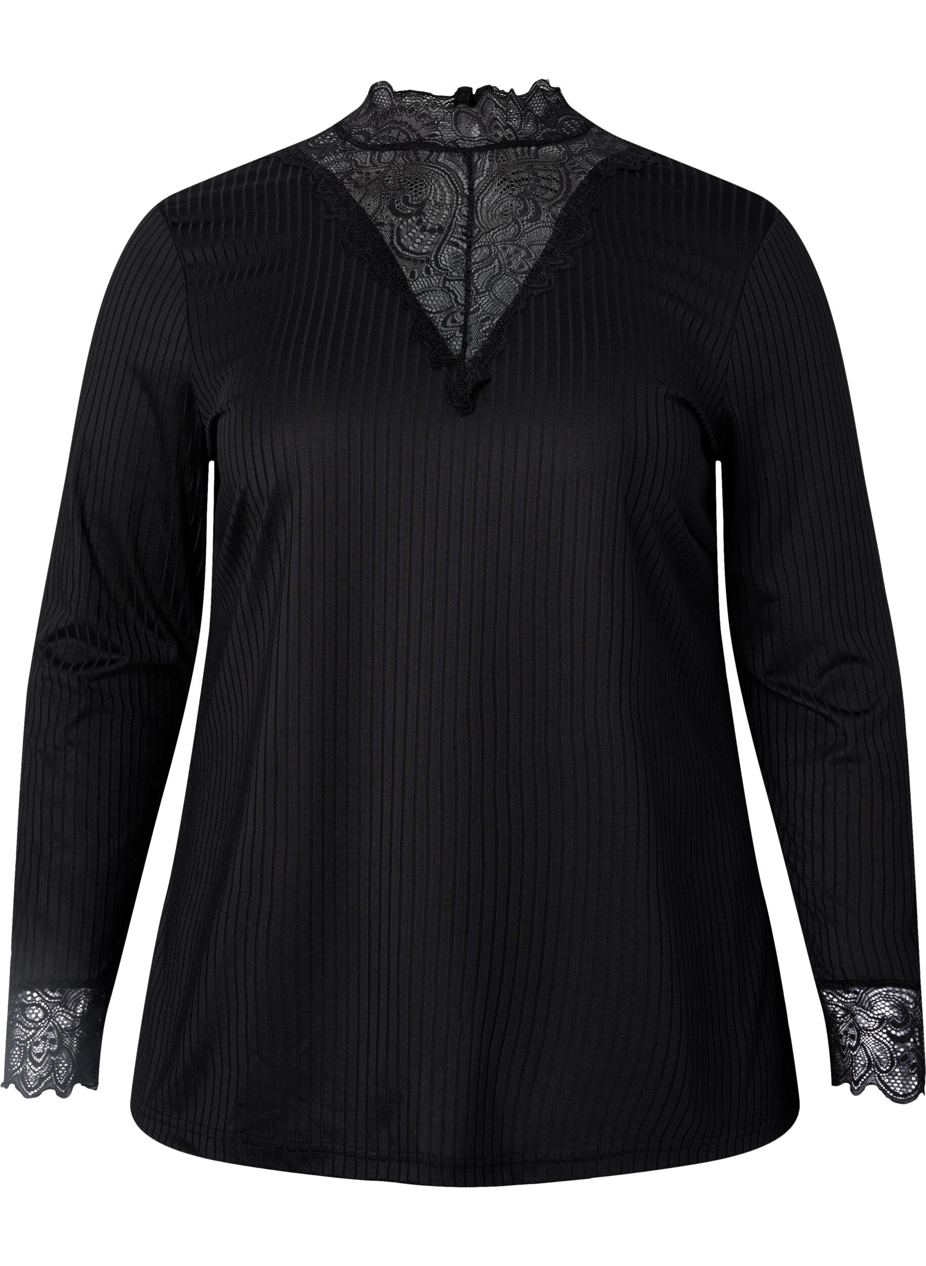 Zizzi Blouse avec de la dentelle et des manches longues, Black, Packshot image number 0