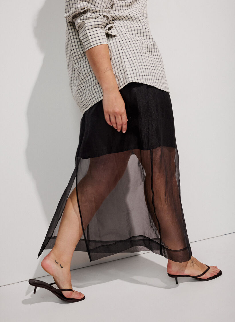 Jupe longue fa&ccedil;on organza, Noir, Model image number 0