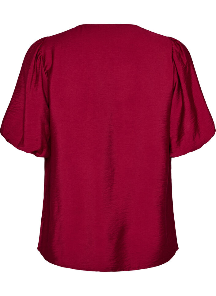 Blouse avec manches ballon et col en V, Bordeaux, Packshot image number 1