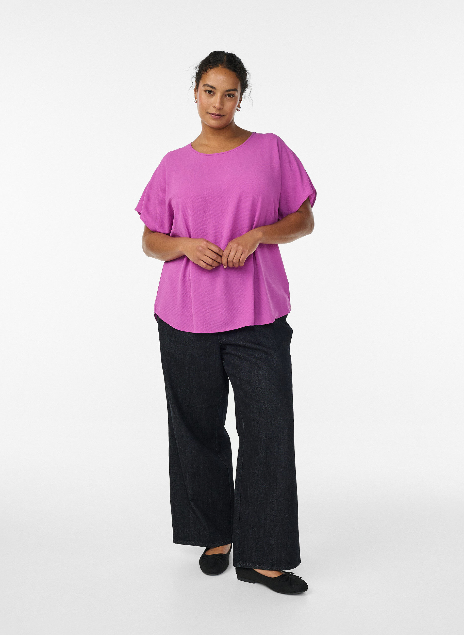 ZizziBlouse &agrave; manches courtes et encolure ronde, Violet, Model image number 1