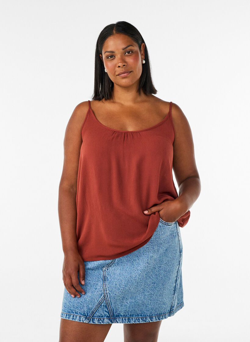 Top &agrave; bretelles en viscose, Bordeaux, Model image number 0