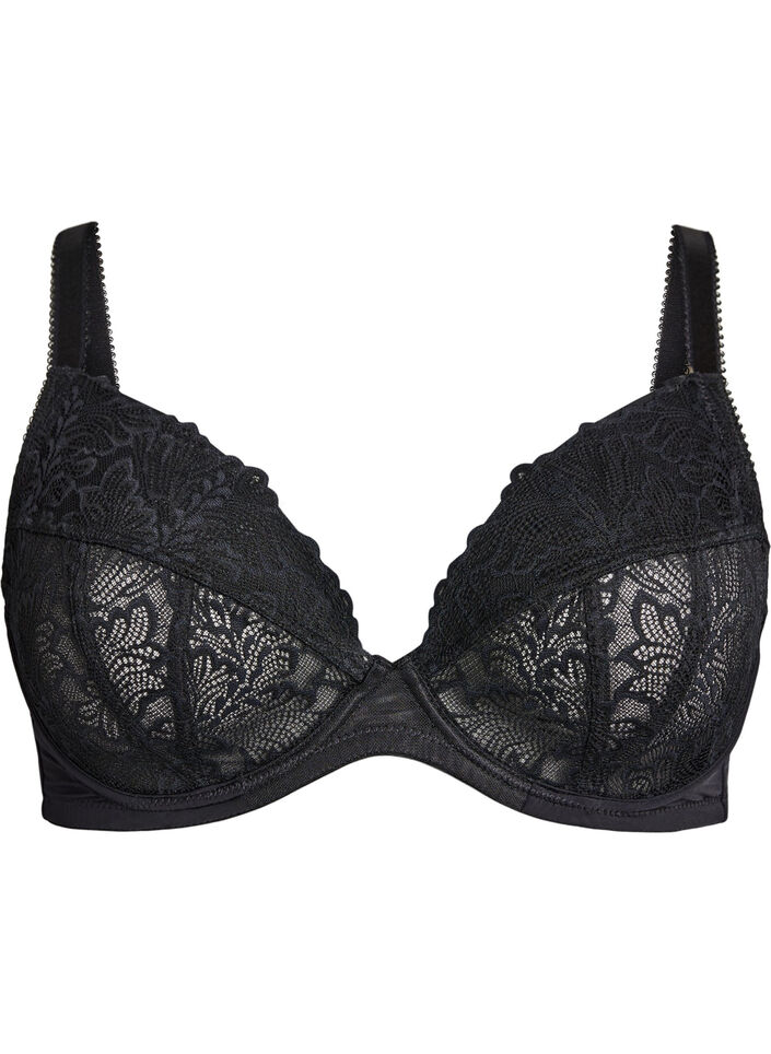 Soutien-gorge plongeant à armatures avec dentelle, Noir, Packshot image number 0