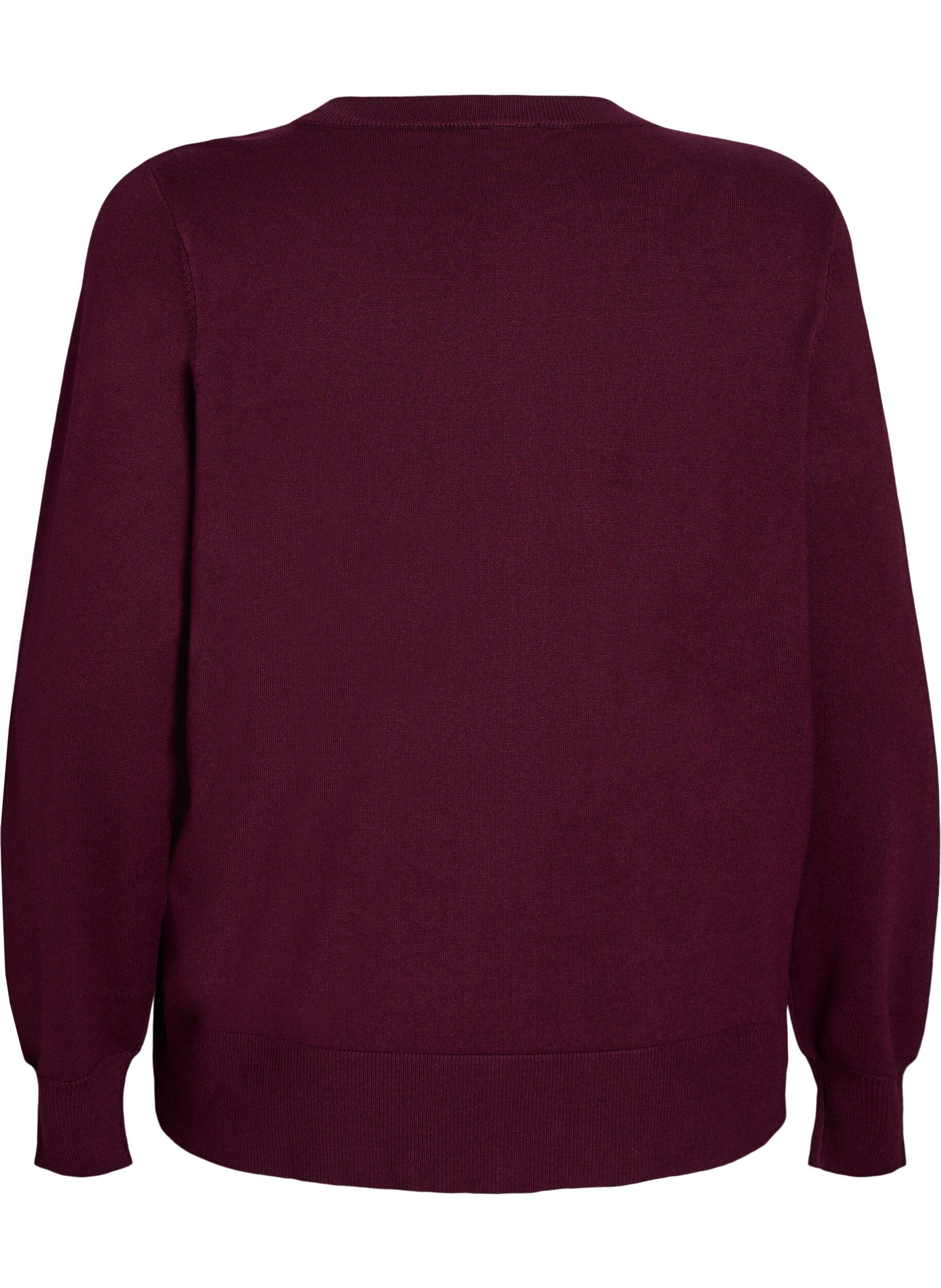ZizziCardigan en tricot avec col rond et boutons, Bordeaux, Packshot image number 1