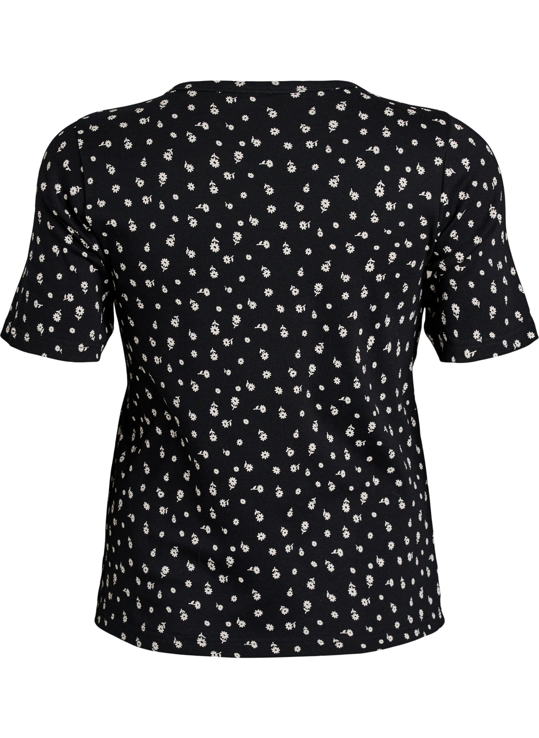 Zizzi T-shirt en coton avec imprim&eacute; int&eacute;gral, Noir, Packshot image number 1