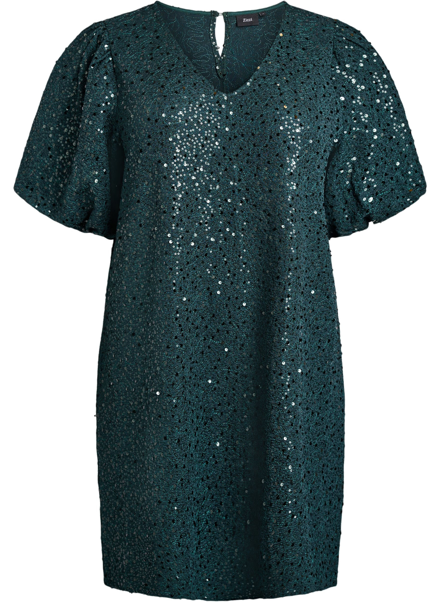 Robe courte &agrave; sequins &agrave; manches bouffantes