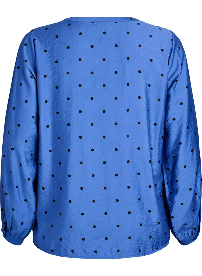 Blouse à pois avec manches longues, Bleu, Packshot image number 1