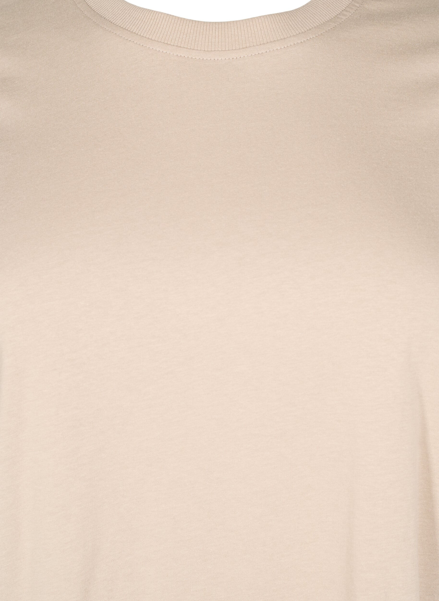 Zizzi T-shirt basique en coton &agrave; col rond, Beige, Packshot image number 2