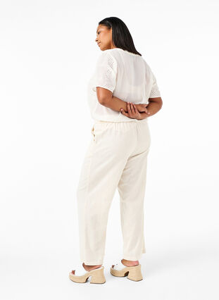 Pantalon taille haute en coton et en lin, Whitecap Gray, Model image number 1