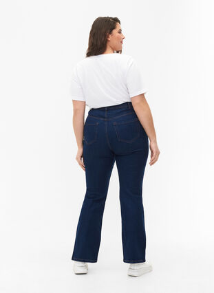 FLASH - Jean taille haute avec coupe bootcut, Blue denim, Model image number 1