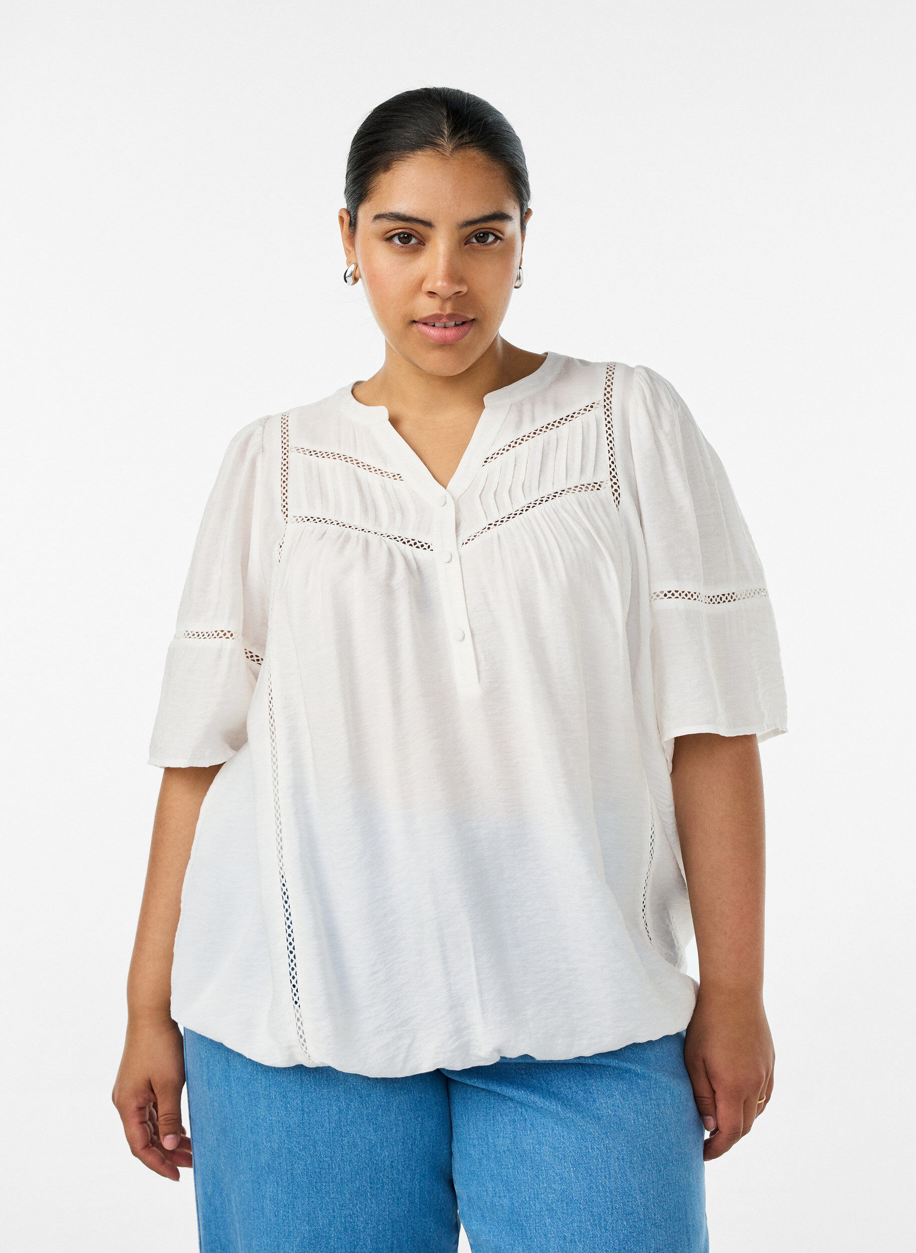 ZizziBlouse en viscose avec nervures et effet ballon, Vanille, Model image number 0