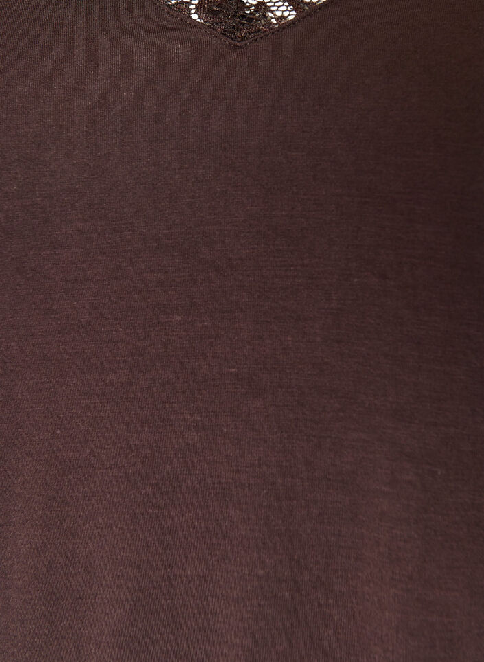 Blouse en viscose avec d&eacute;tails en dentelle et col en V, Marron, Packshot image number 2