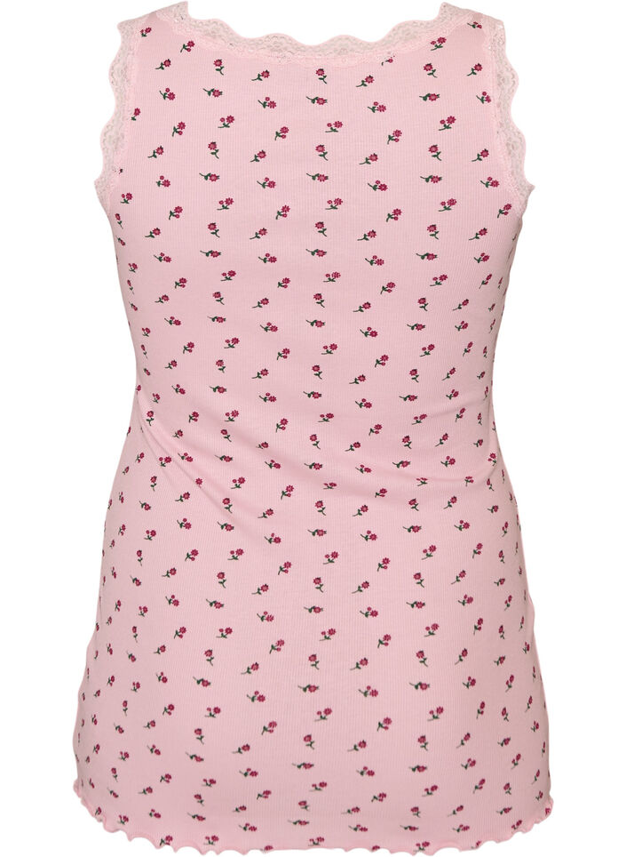 Top avec imprim&eacute; et bord en dentelle, Rose poudr&eacute;e, Packshot image number 1