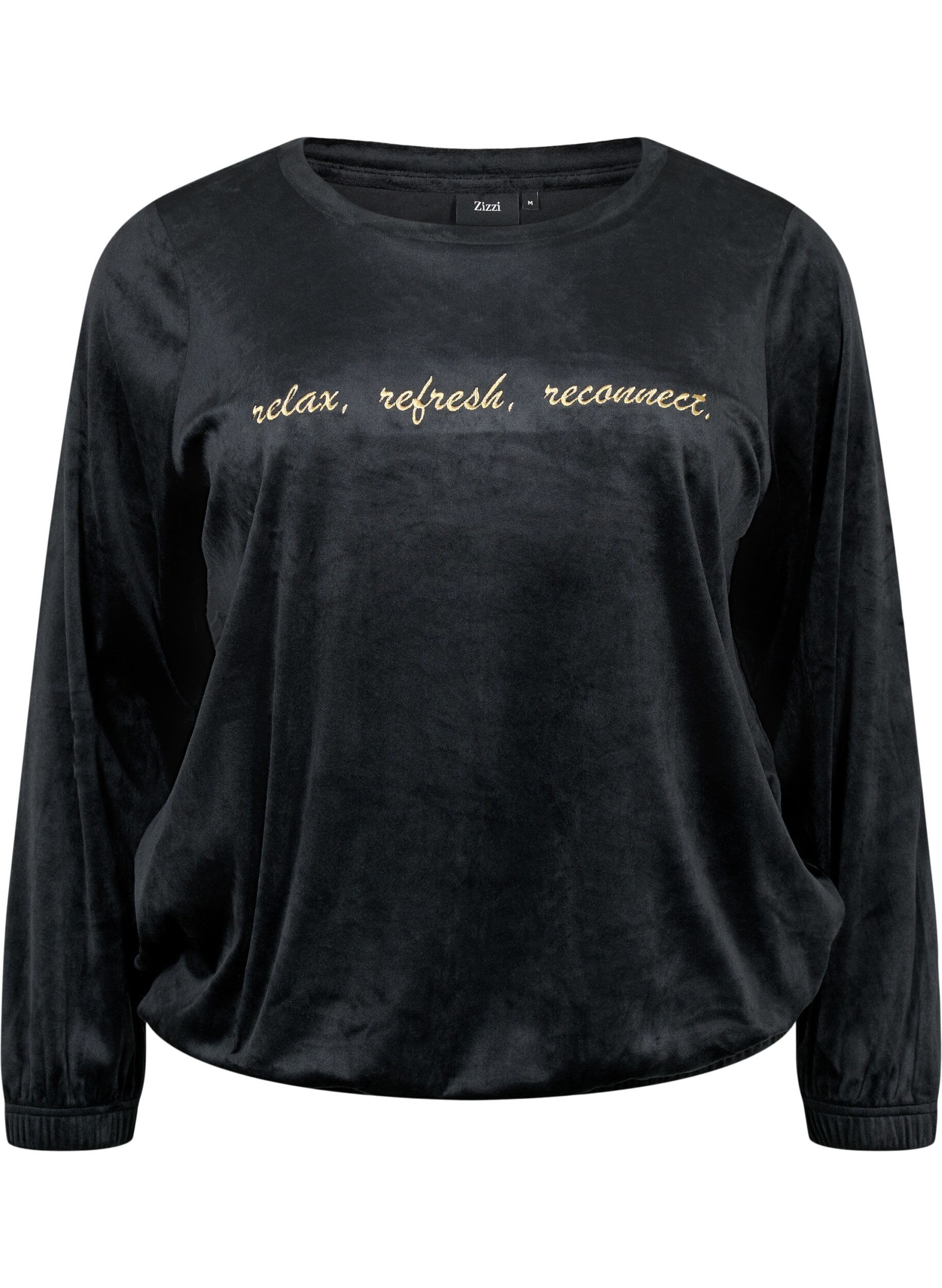 Zizzi Blouse en velours avec texte brod&eacute;, Black, Packshot image number 0