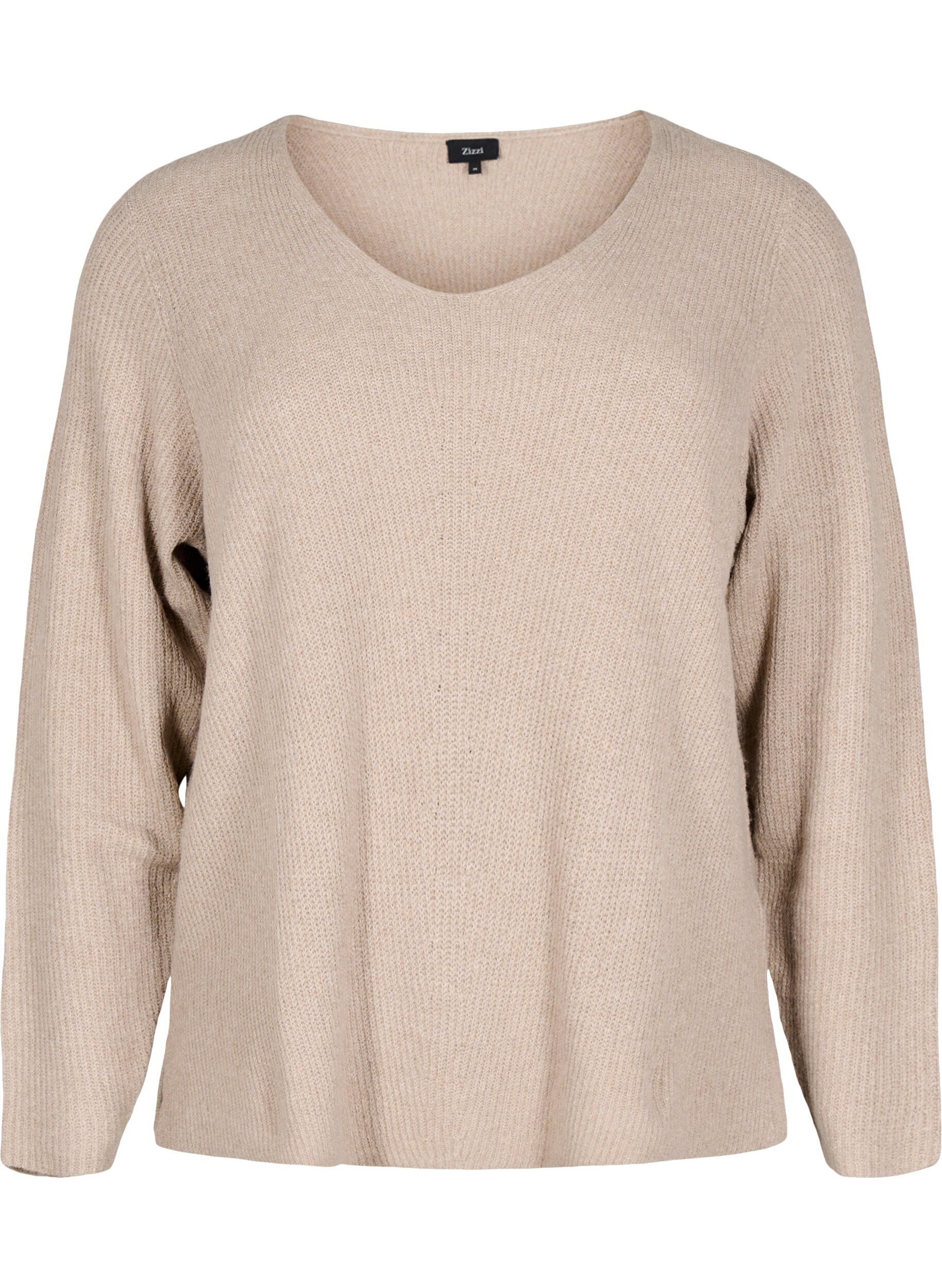 Zizzi Chemisier en maille &agrave; col en V et &agrave; manches longues, Simply T. White Mel., Packshot image number 0