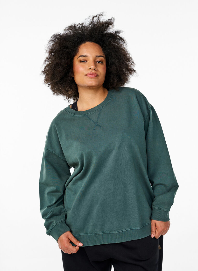 Sweat-shirt ample &agrave; l'aspect d&eacute;lav&eacute;, Vert fonc&eacute;, Model image number 0
