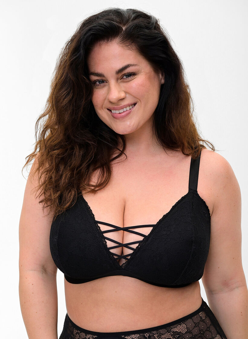 Soutien-gorge en dentelle rembourré, Black, Model image number 0
