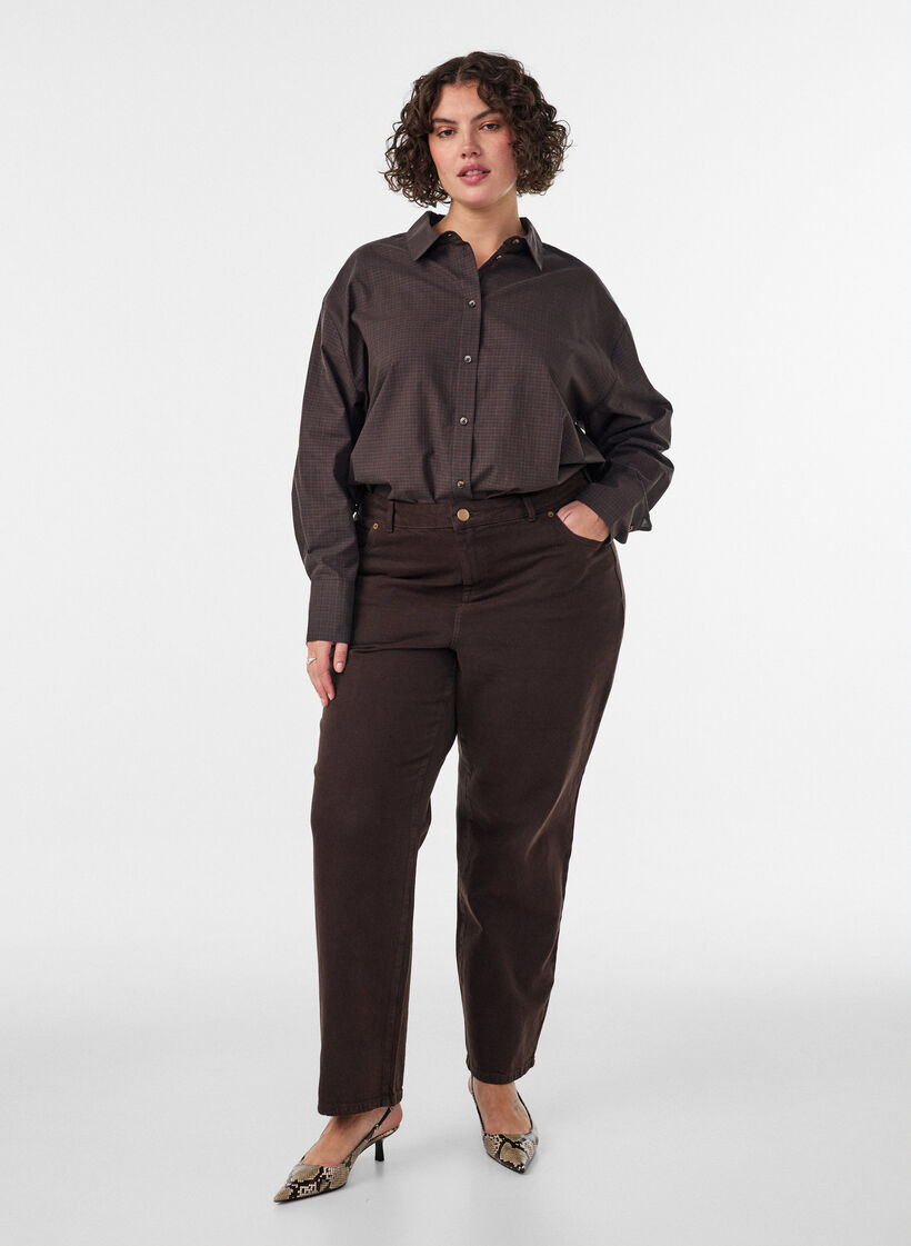 Chemise en coton &agrave; carreaux, Marron, Model image number 1